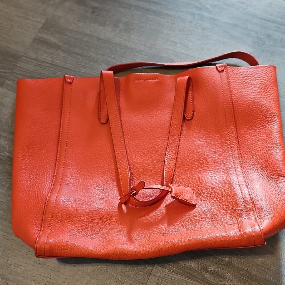 J. Crew Coral Leather Tote Bag
